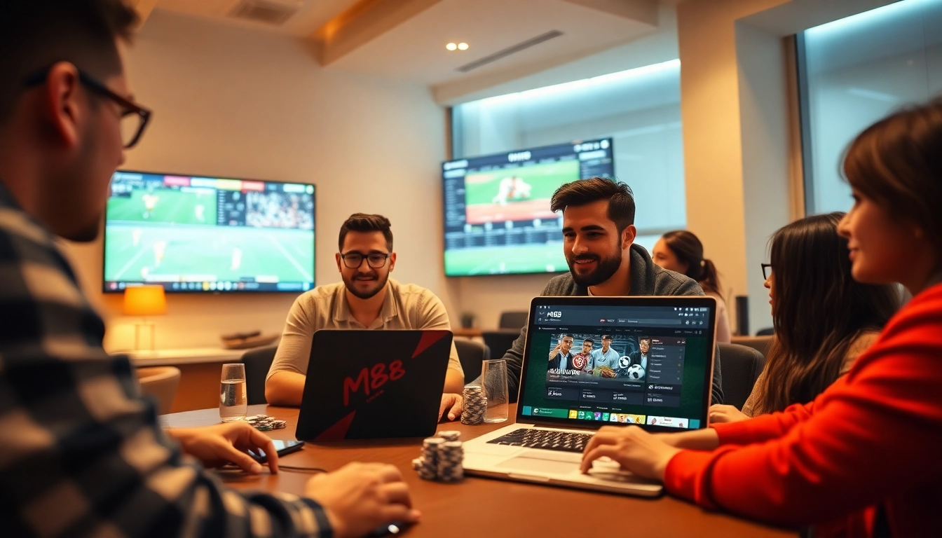 M88.com.mx online betting experience with diverse users enjoying live sports and casino games.