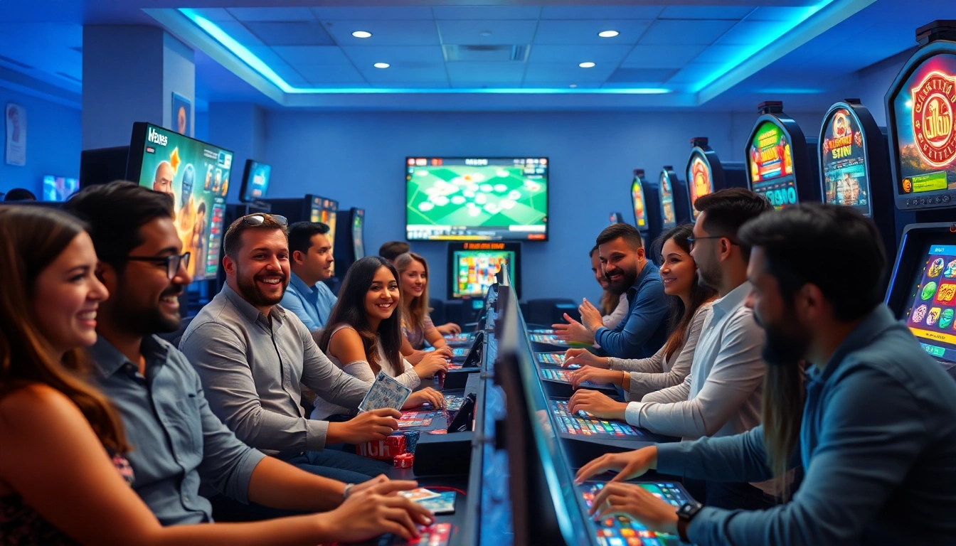 Hello88win.live gaming lounge showcasing players engaged in online casino and sports betting games, portraying excitement and trust.
