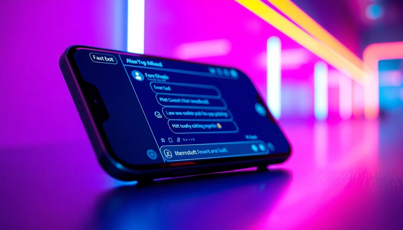 Interactive NSFW chat bot interface on a futuristic device, featuring vibrant colors and dynamic lighting.