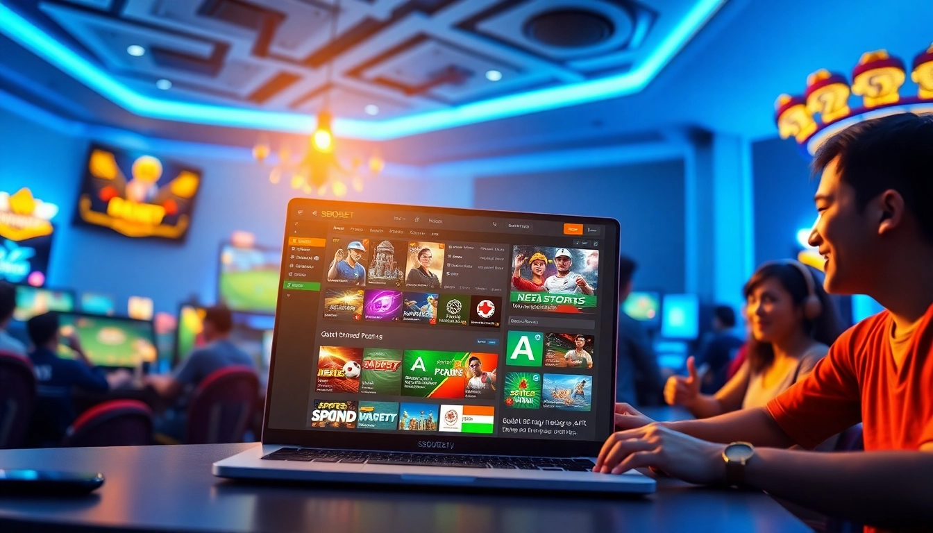 SBOBET.dance online gaming platform featuring vibrant betting options, players engaged in exciting games.