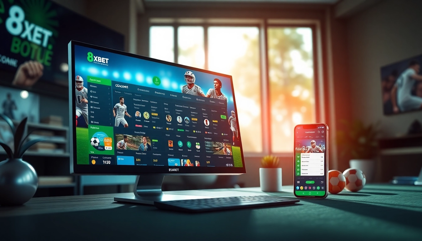 Experience a seamless online betting interface at 8xbet.com.se, featuring engaging sports graphics and inviting design elements.