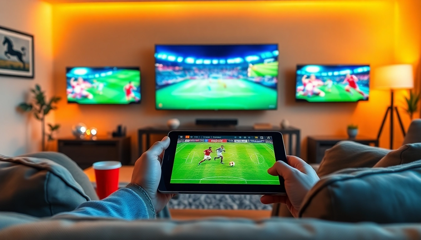 Excited soccer fan enjoying live matches at home with joemadfan.com