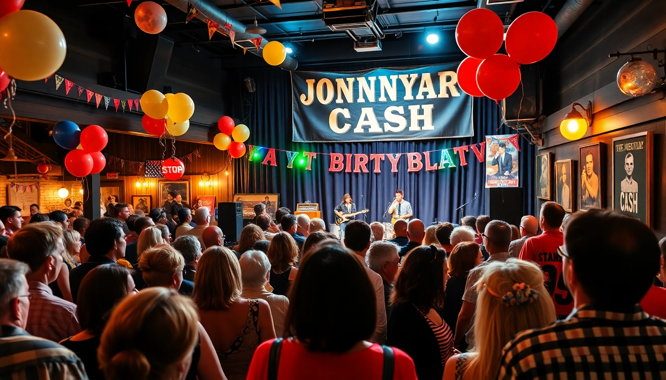 JohnnyCashBirthday.com celebrates Johnny Cash's legacy with a vibrant crowd at the Nashville museum, featuring live music and memorabilia.
