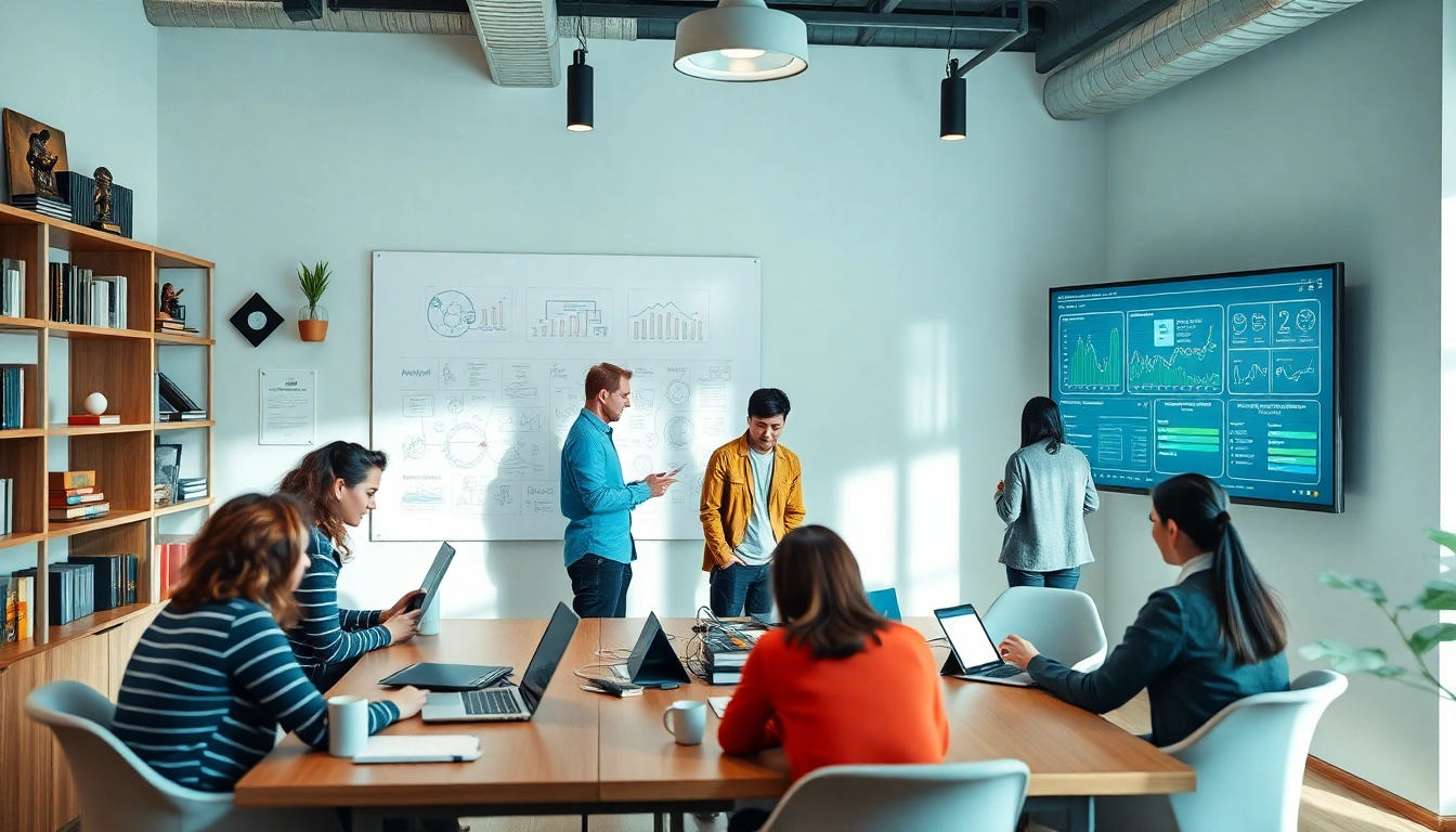 Inovator berkolaborasi di ruang kerja modern, menunjukkan fokus teknologi surya88